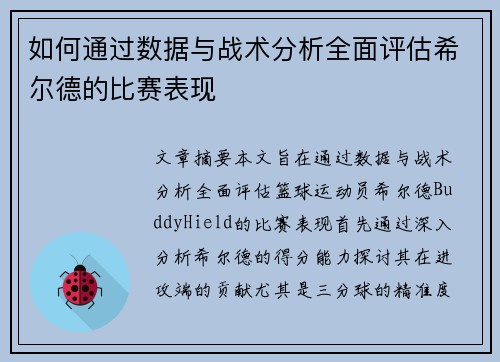 如何通过数据与战术分析全面评估希尔德的比赛表现